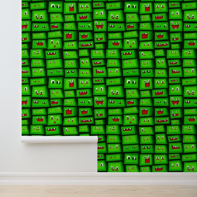Pixelated Groene Gezichten Patroon Behang (Applicatie)
