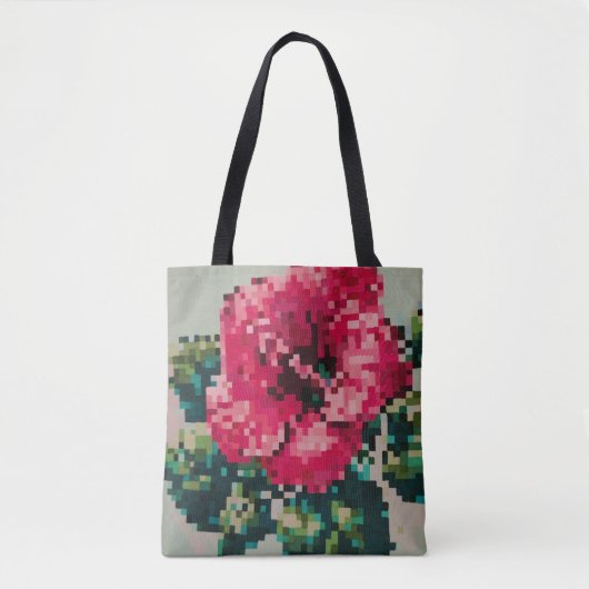 Pixelated hibiscus with Mint Background Tote Bag (Voorkant)