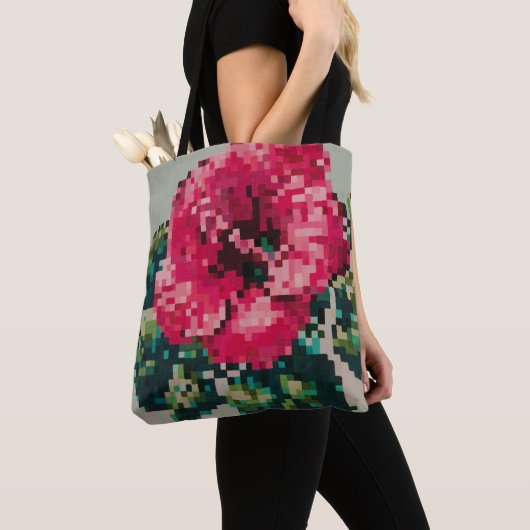Pixelated hibiscus with Mint Background Tote Bag (Dichtbij)