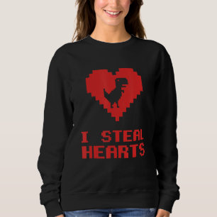 Pixelated I Steal Hearts T Rex Dinosaur Valentijn Trui