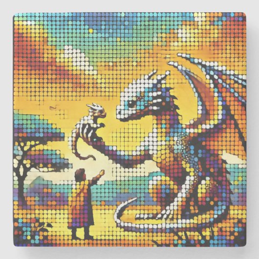 pixelated image of a dragon trainer stenen onderzetter (Voorkant)