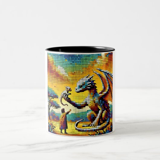 pixelated image of a dragon trainer tweekleurige koffiemok (Center)