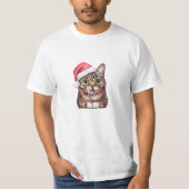 Pixelated Kat Schattige Kerstmis Kat Santa Hoed T-shirt (Voorkant)