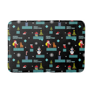 Pixelated Merry Christmas Pattern - Retro Design Badmat