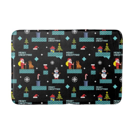 Pixelated Merry Christmas Pattern - Retro Design Badmat (Voorkant)