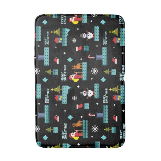 Pixelated Merry Christmas Pattern - Retro Design Badmat (Voorkant Verticaal)