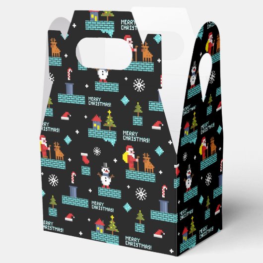 Pixelated Merry Christmas Pattern - Retro Design Bedankdoosjes (Geopend)