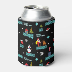 Pixelated Merry Christmas Pattern - Retro Design Blikjeskoeler