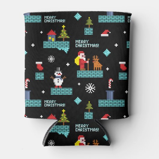 Pixelated Merry Christmas Pattern - Retro Design Blikjeskoeler (Voorkant)