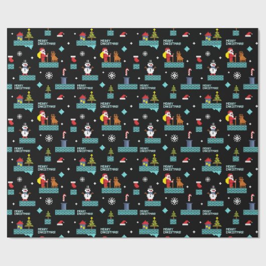 Pixelated Merry Christmas Pattern - Retro Design Cadeaupapier (Vlak)