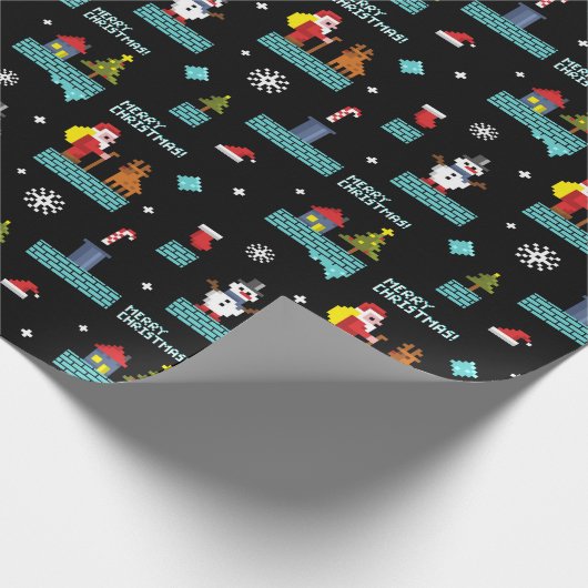 Pixelated Merry Christmas Pattern - Retro Design Cadeaupapier (Hoek)