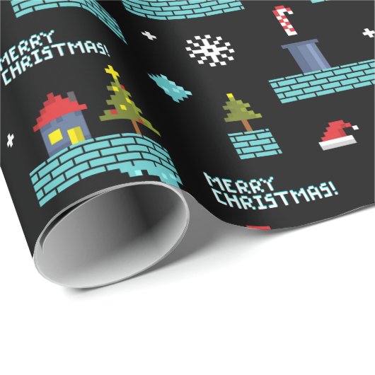 Pixelated Merry Christmas Pattern - Retro Design Cadeaupapier (Rol Hoek)