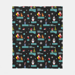 Pixelated Merry Christmas Pattern - Retro Design Fleece Deken
