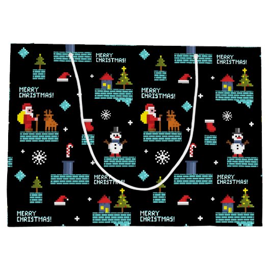 Pixelated Merry Christmas Pattern - Retro Design Groot Cadeauzakje (Achterkant)