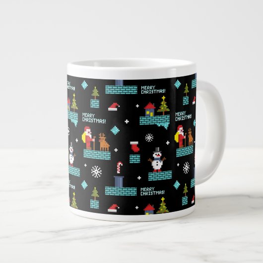 Pixelated Merry Christmas Pattern - Retro Design Grote Koffiekop (Voorkant rechts)