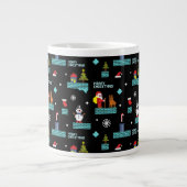 Pixelated Merry Christmas Pattern - Retro Design Grote Koffiekop (Voorkant)