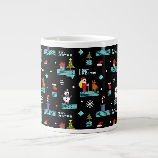 Pixelated Merry Christmas Pattern - Retro Design Grote Koffiekop (Voorkant)