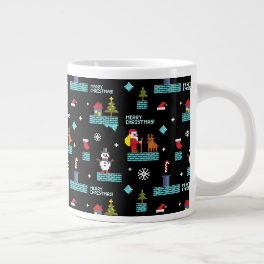 Pixelated Merry Christmas Pattern - Retro Design Grote Koffiekop (Rechts)