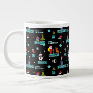 Pixelated Merry Christmas Pattern - Retro Design Grote Koffiekop