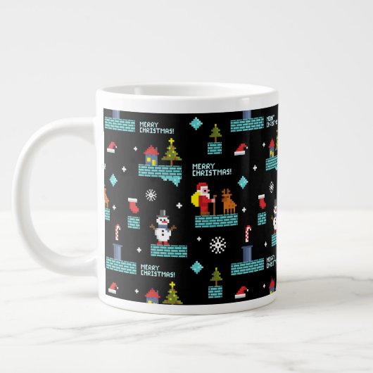 Pixelated Merry Christmas Pattern - Retro Design Grote Koffiekop (Links)
