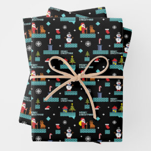 Pixelated Merry Christmas Pattern - Retro Design Inpakpapier Vel