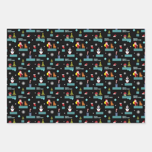 Pixelated Merry Christmas Pattern - Retro Design Inpakpapier Vel (Voorkant)