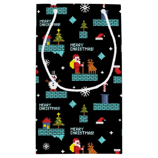 Pixelated Merry Christmas Pattern - Retro Design Klein Cadeauzakje (Achterkant)