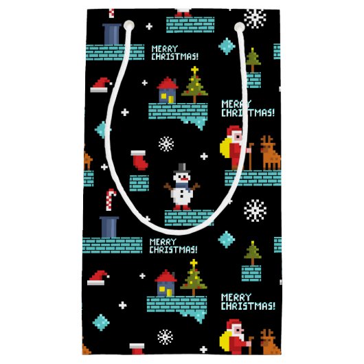 Pixelated Merry Christmas Pattern - Retro Design Klein Cadeauzakje (Voorkant)