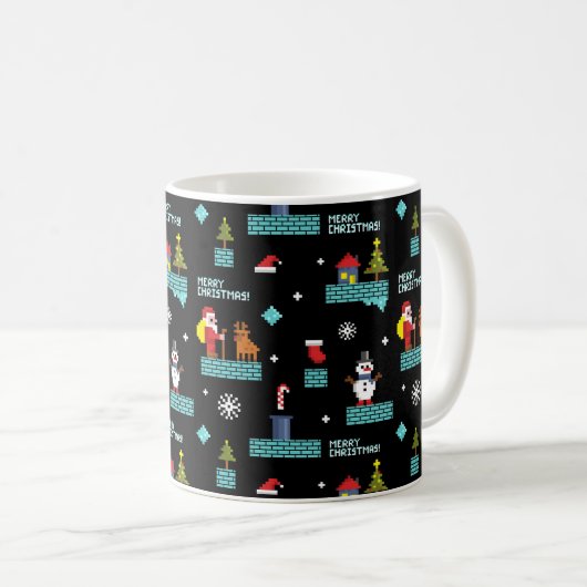 Pixelated Merry Christmas Pattern - Retro Design Koffiemok (Voorkant rechts)