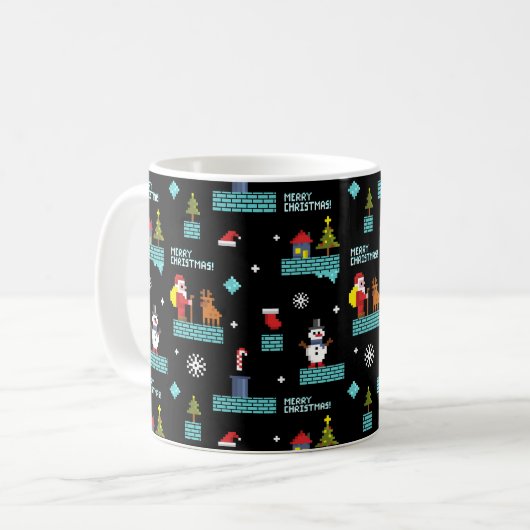Pixelated Merry Christmas Pattern - Retro Design Koffiemok (Voorkant links)
