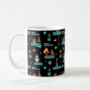 Pixelated Merry Christmas Pattern - Retro Design Koffiemok