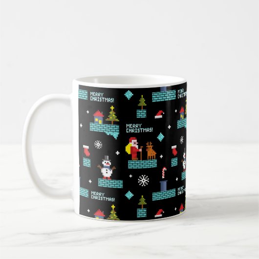 Pixelated Merry Christmas Pattern - Retro Design Koffiemok (Links)
