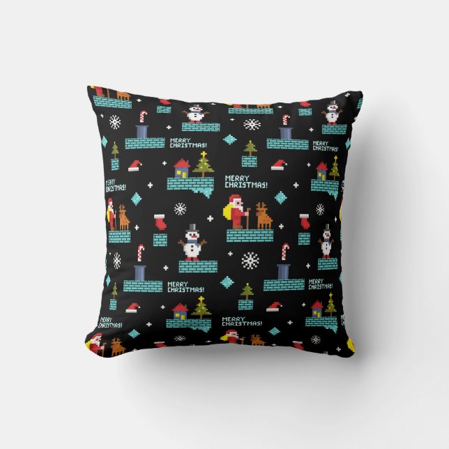 Pixelated Merry Christmas Pattern - Retro Design Kussen (Voorkant)