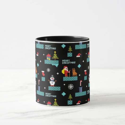 Pixelated Merry Christmas Pattern - Retro Design Mok (Midden)