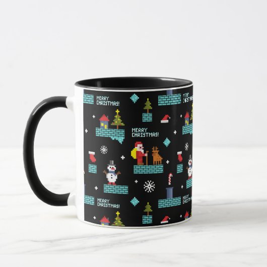 Pixelated Merry Christmas Pattern - Retro Design Mok (Links)