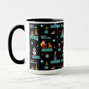 Pixelated Merry Christmas Pattern - Retro Design Mok