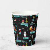 Pixelated Merry Christmas Pattern - Retro Design Papieren Bekers (Achterkant)