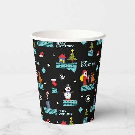 Pixelated Merry Christmas Pattern - Retro Design Papieren Bekers (Achterkant)