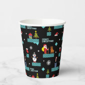 Pixelated Merry Christmas Pattern - Retro Design Papieren Bekers (Links)