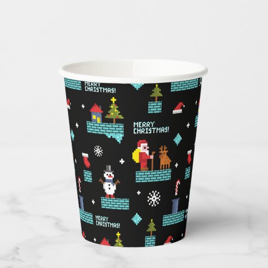 Pixelated Merry Christmas Pattern - Retro Design Papieren Bekers (Links)