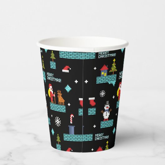 Pixelated Merry Christmas Pattern - Retro Design Papieren Bekers (Rechts)