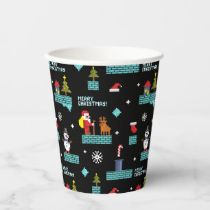 Pixelated Merry Christmas Pattern - Retro Design Papieren Bekers