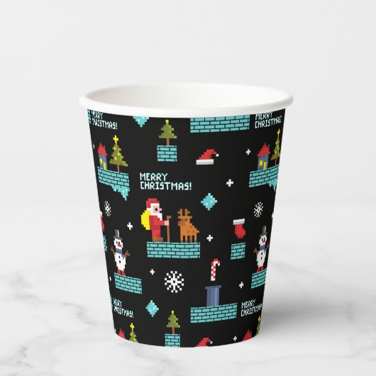 Pixelated Merry Christmas Pattern - Retro Design Papieren Bekers (Voorkant)