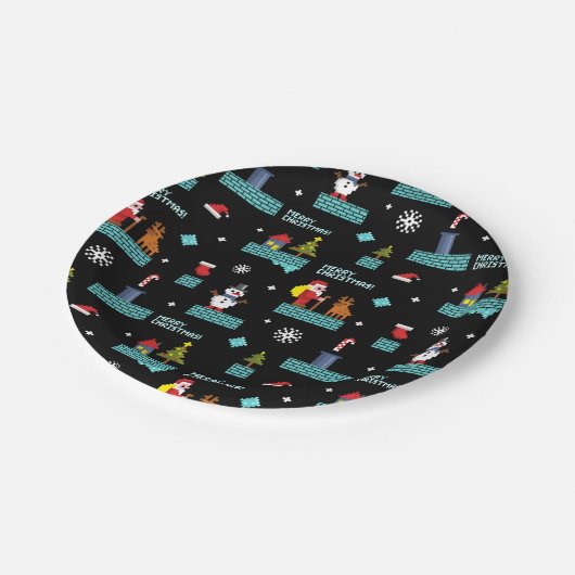 Pixelated Merry Christmas Pattern - Retro Design Papieren Bordje (Gekanteld)