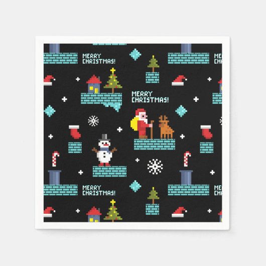 Pixelated Merry Christmas Pattern - Retro Design Servet (Voorkant)