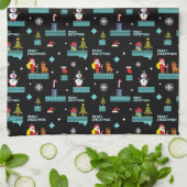 Pixelated Merry Christmas Pattern - Retro Design Theedoek (Gevouwen)