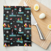 Pixelated Merry Christmas Pattern - Retro Design Theedoek (Quarter Fold)