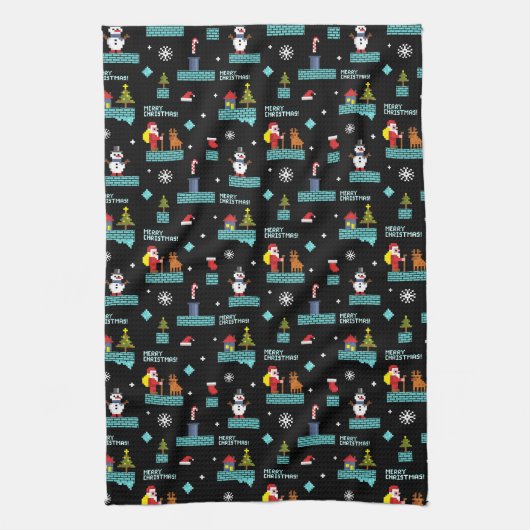 Pixelated Merry Christmas Pattern - Retro Design Theedoek (Verticaal)