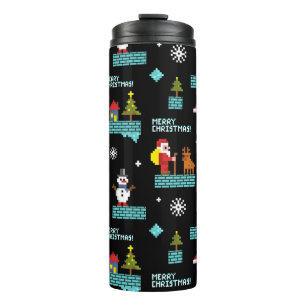 Pixelated Merry Christmas Pattern - Retro Design Thermosbeker