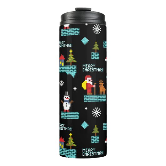 Pixelated Merry Christmas Pattern - Retro Design Thermosbeker (Voorkant)
